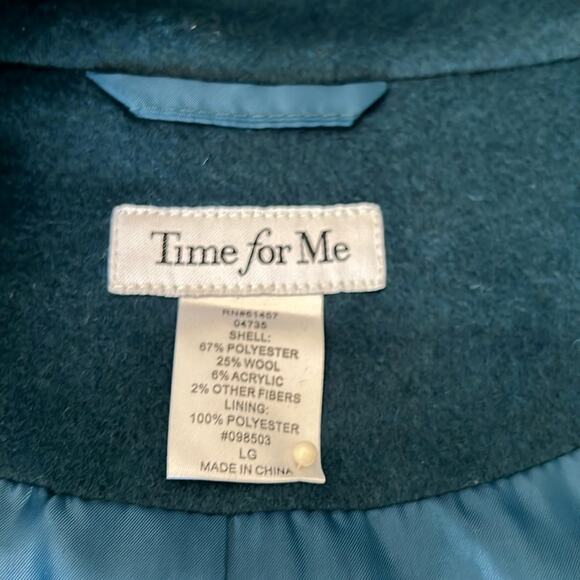 Time for Me Teal Blue Coat Mid Weight Winter Lined Zipper Woman Size Large - Picture 6 of 13
